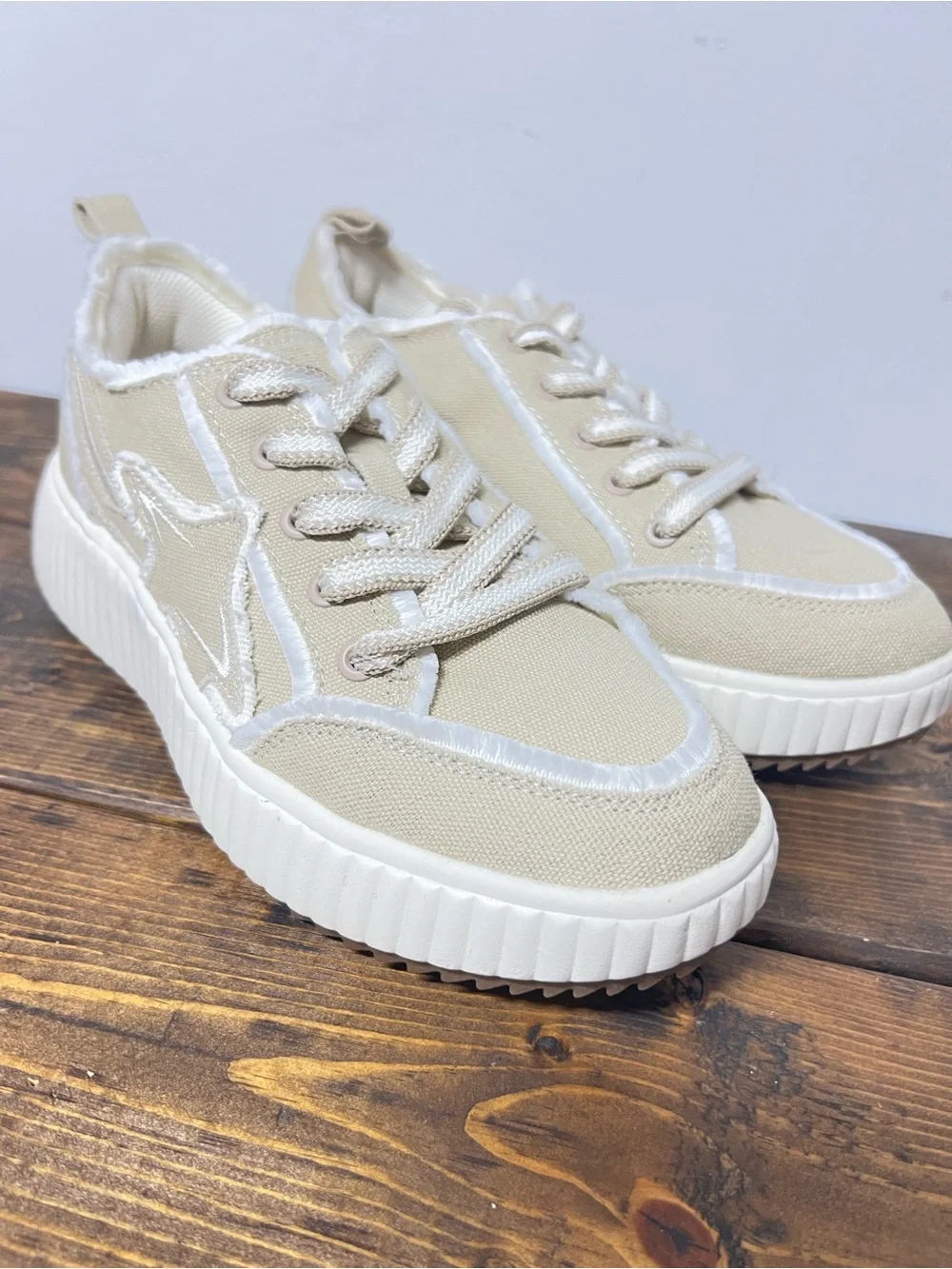 DREAM PAIRS [Kay] Denim Star Patchwork Platform Fashion Sneakers